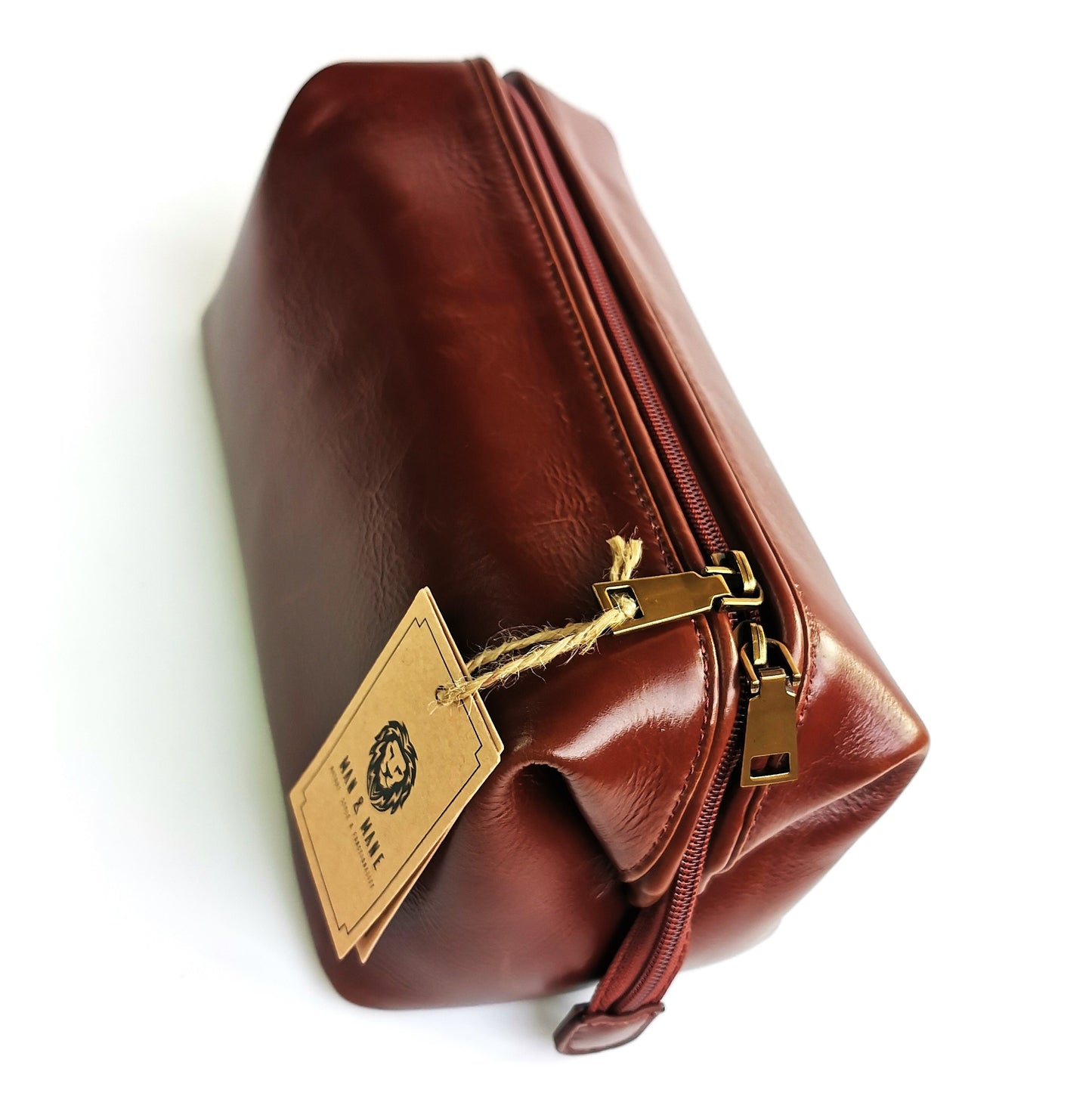 Man & Mane Premium Classic Leather Toiletry Bag Dopp Kitt for Him or Her (Cognac Brown)