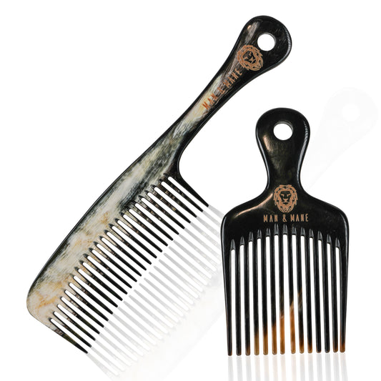 Handmade Oxhorn Narrow Tooth & Hair Pick Combo Pack