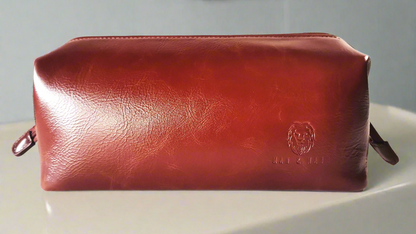 Man & Mane Premium Classic Leather Toiletry Bag Dopp Kitt for Him or Her (Cognac Brown)