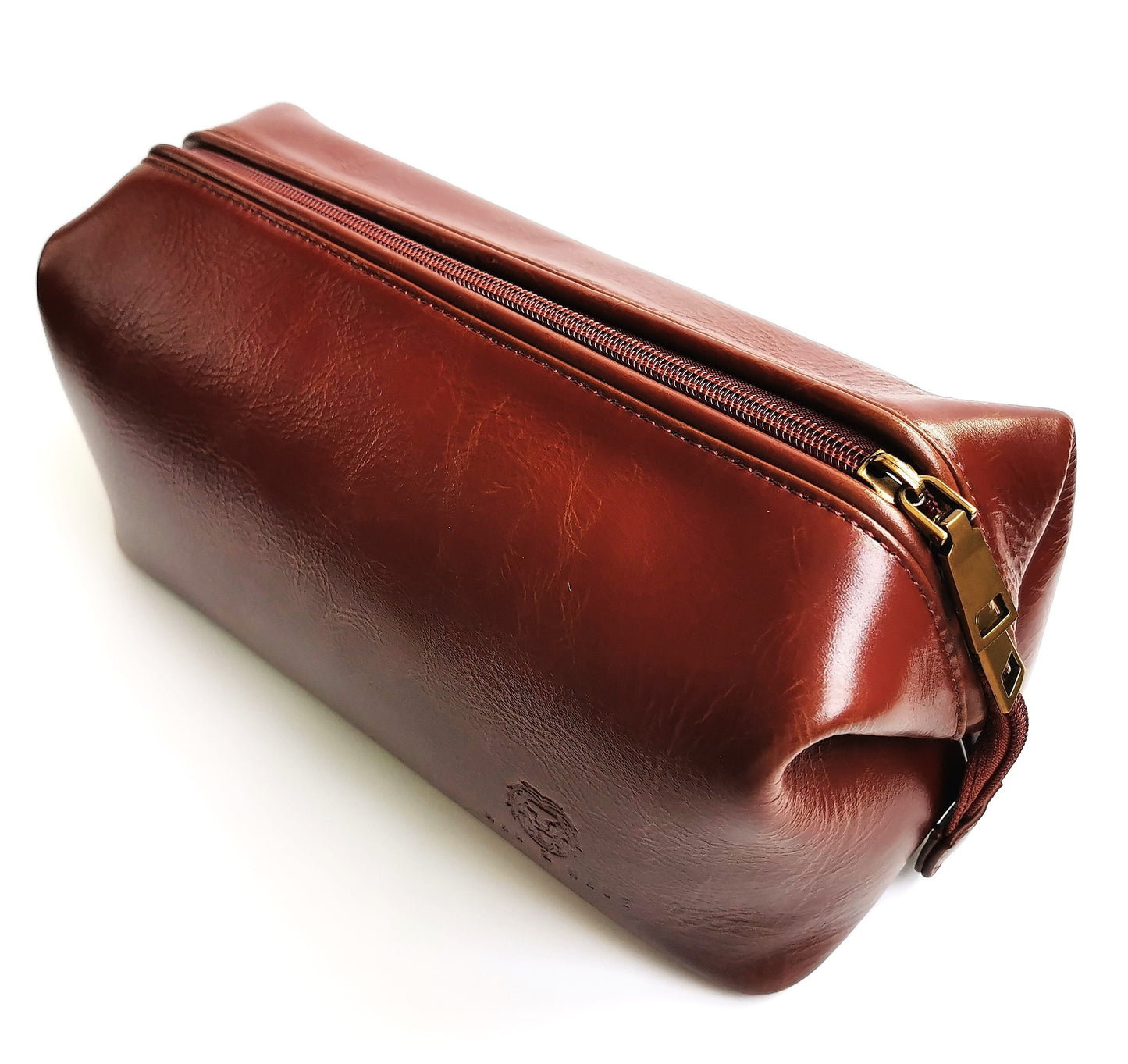 Man & Mane Premium Classic Leather Toiletry Bag Dopp Kitt for Him or Her (Cognac Brown)