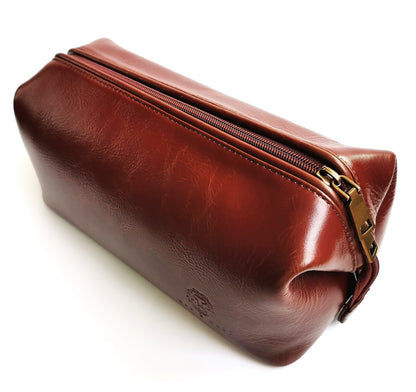 Man & Mane Premium Classic Leather Toiletry Bag Dopp Kitt for Him or Her (Cognac Brown)
