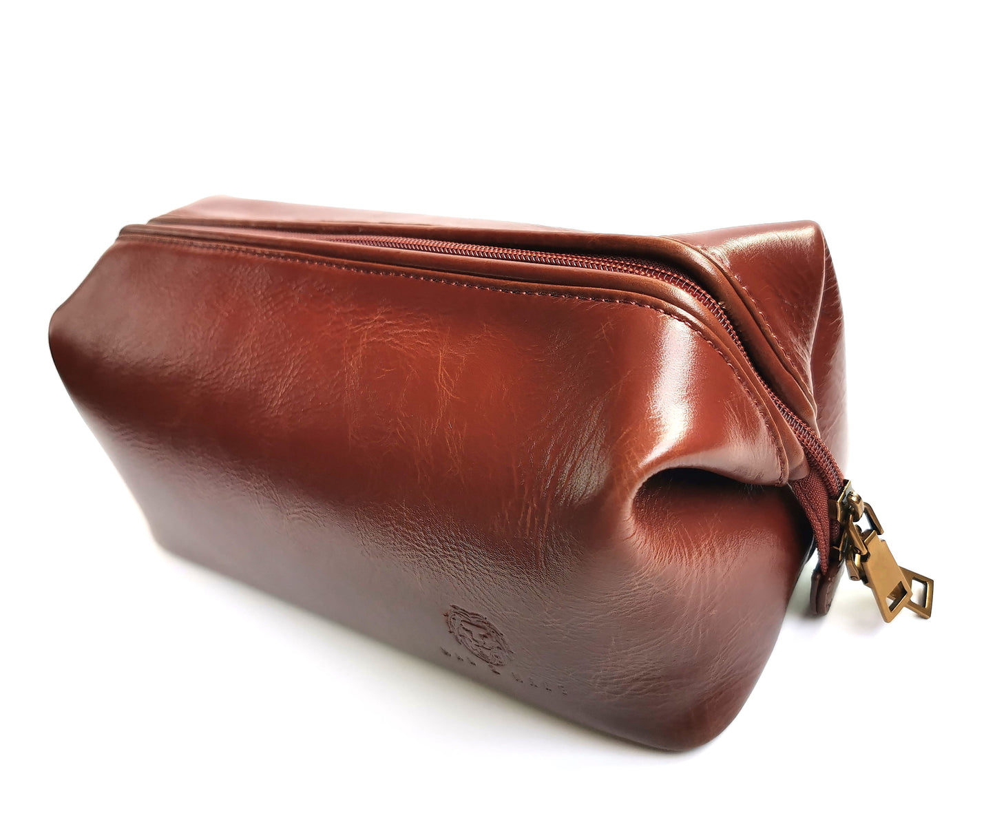 Man & Mane Premium Classic Leather Toiletry Bag Dopp Kitt for Him or Her (Cognac Brown)