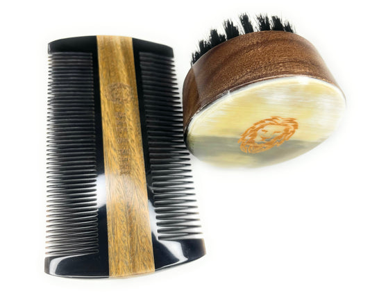 Ox-horn & Sandalwood Dual-Action Beard Comb with Travel Brush