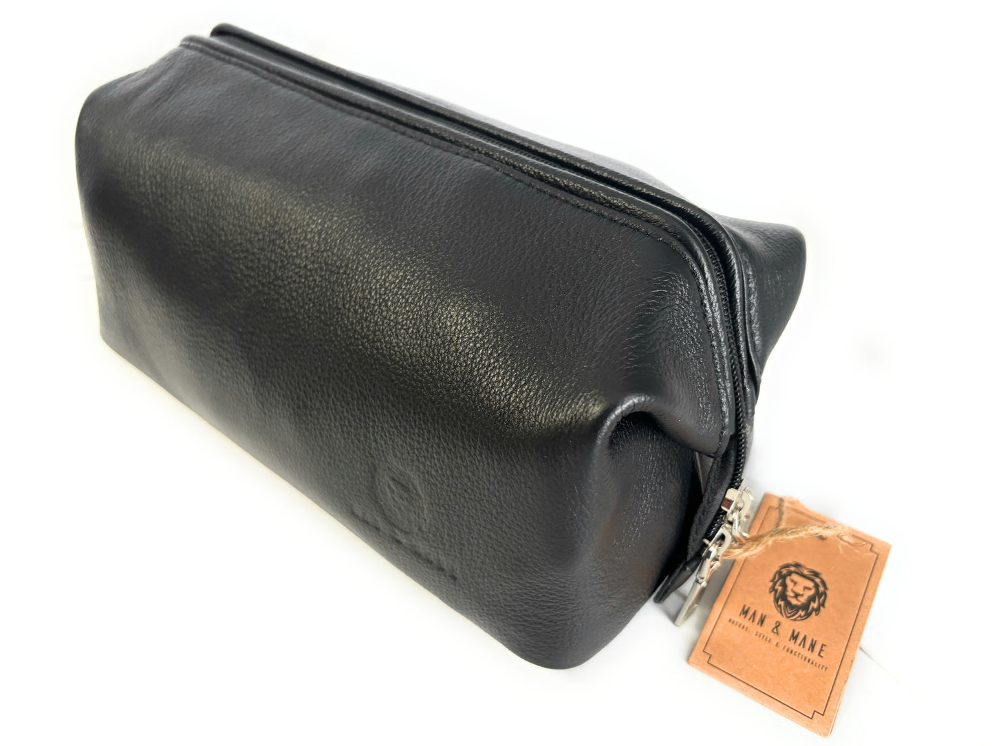 Man & Mane Premium Classic Leather Toiletry Bag Dopp Kitt for Him or Her (Soft Black)
