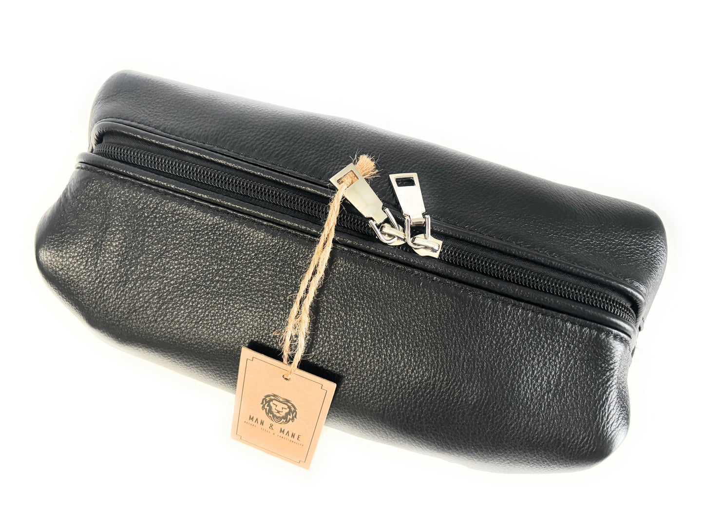 Man & Mane Premium Classic Leather Toiletry Bag Dopp Kitt for Him or Her (Soft Black)
