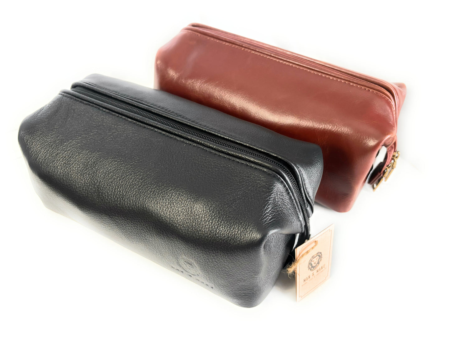 Man & Mane Premium Classic Leather Toiletry Bag Dopp Kitt for Him or Her (Soft Black)