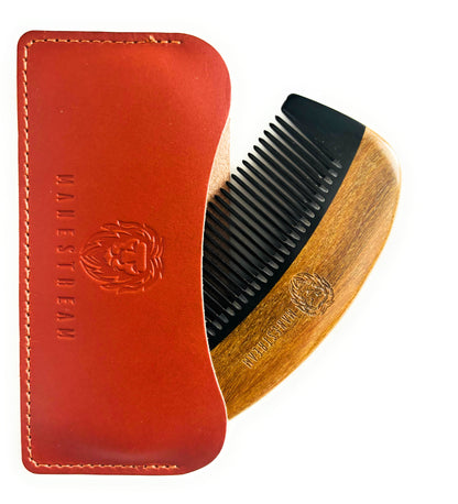 Ox-horn & Sandalwood Beard Comb with Leather Pouch