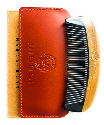 Ox-horn & Sandalwood Beard Comb with Leather Pouch