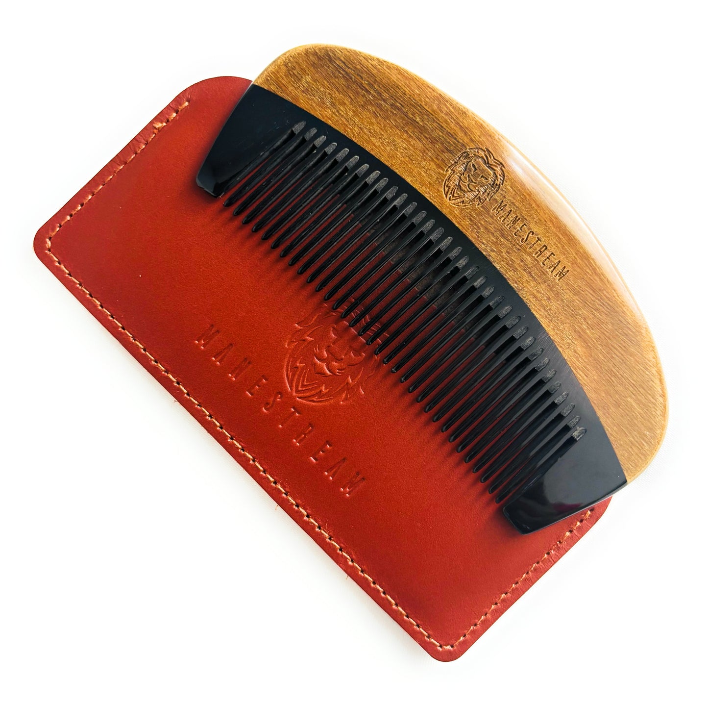 Ox-horn & Sandalwood Beard Comb with Leather Pouch