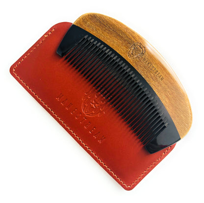 Ox-horn & Sandalwood Beard Comb with Leather Pouch