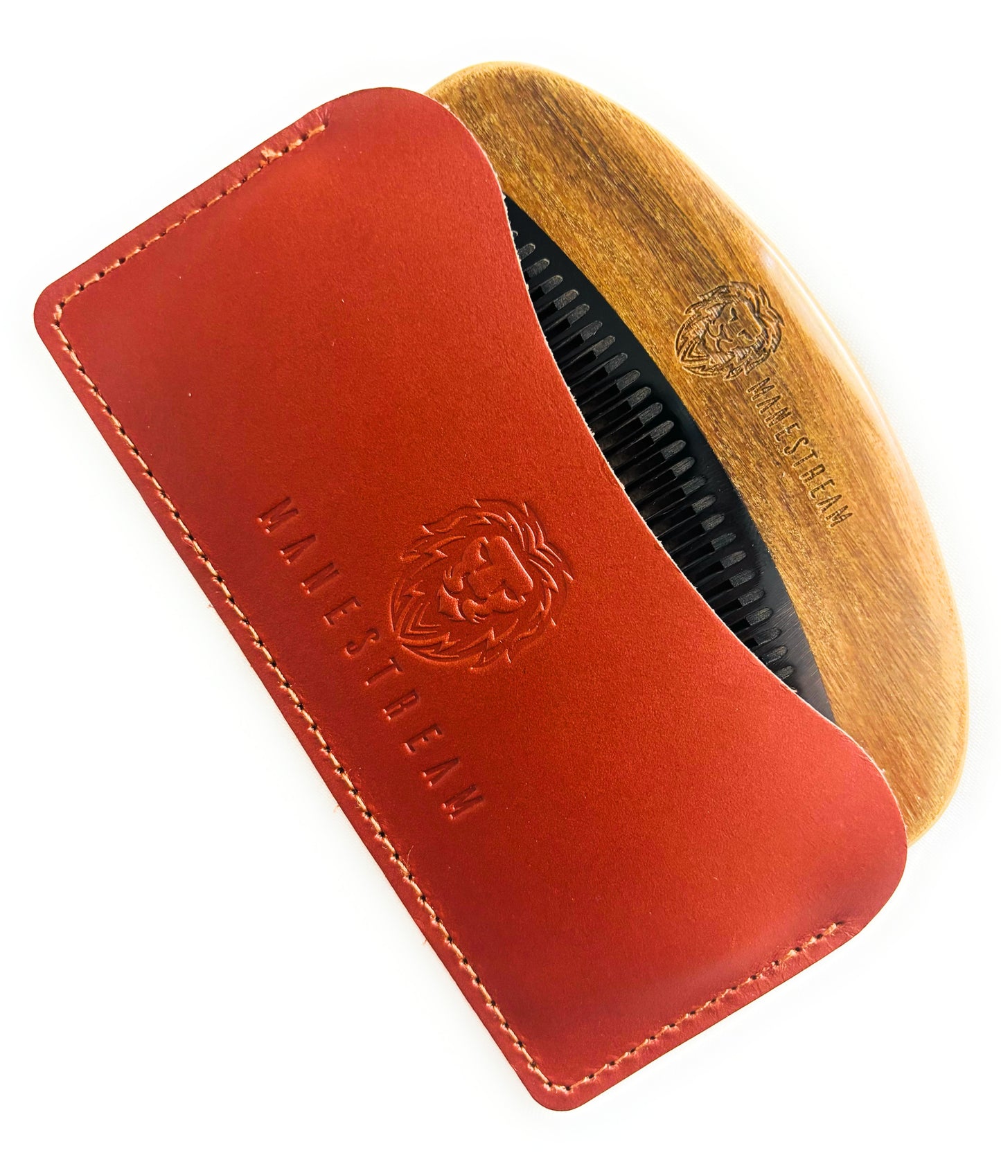 Ox-horn & Sandalwood Beard Comb with Leather Pouch