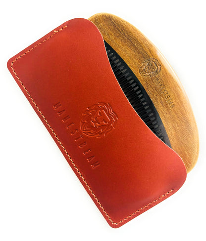 Ox-horn & Sandalwood Beard Comb with Leather Pouch