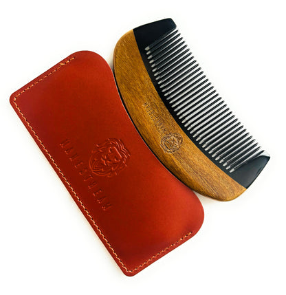 Ox-horn & Sandalwood Beard Comb with Leather Pouch