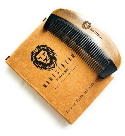 Ox-horn & Sandalwood Beard Comb with Leather Pouch