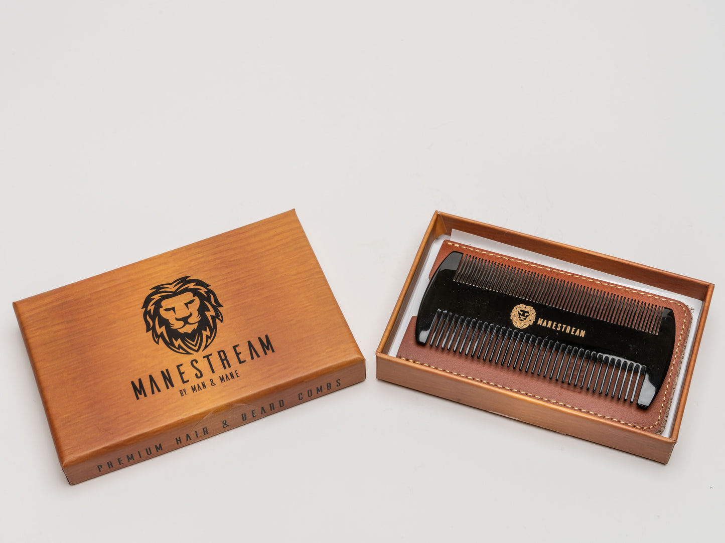 Ox-horn Dual-Action Beard Comb with Leather Pouch