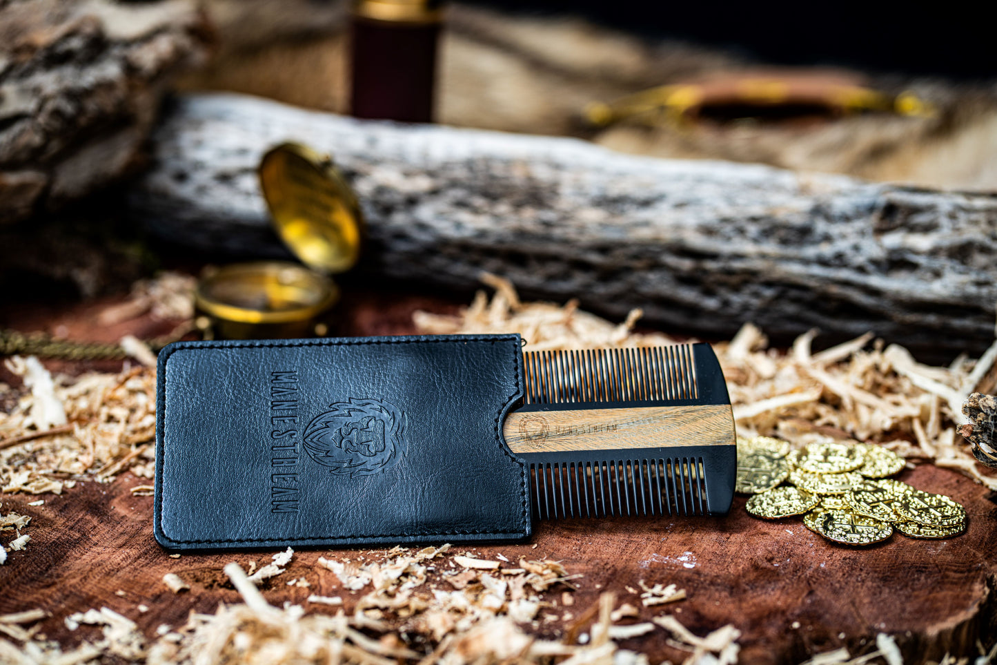 Ox-horn & Sandalwood Dual-Action Beard Comb with Black PU Pouch